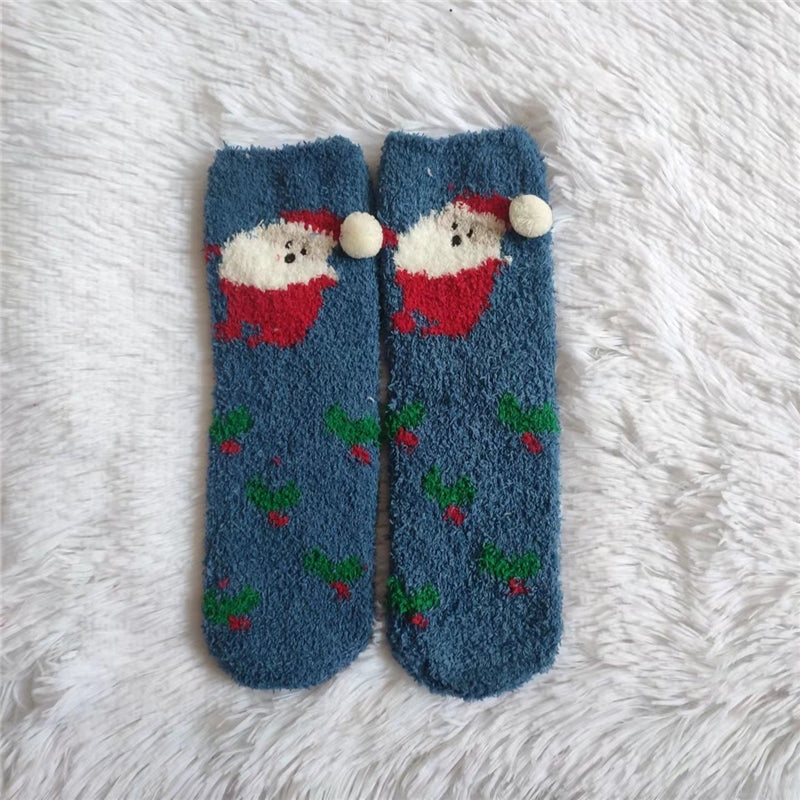Winter Coral Fleece Christmas Socks