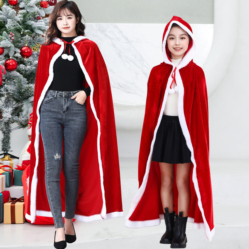 Christmas Cloak Red Velvet Hooded Cape For Kids Adults
