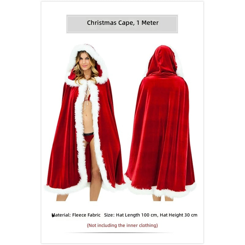 Christmas Cloak Adult Santa Cape Red Velvet Hooded Performance Costume