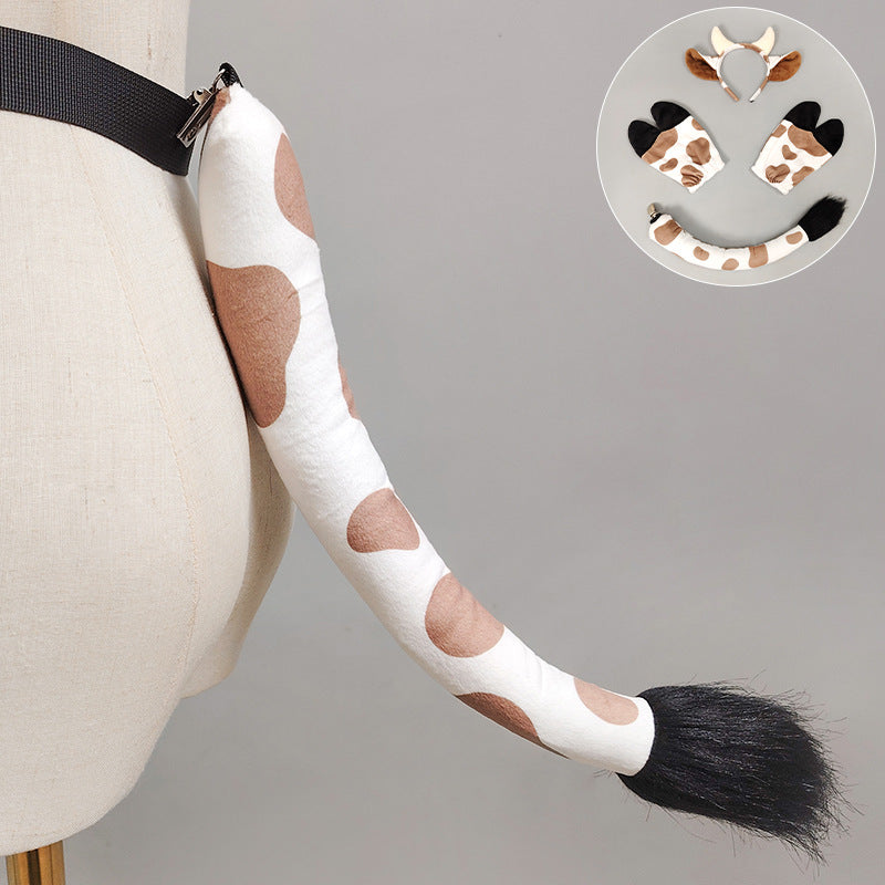 Halloween Cow Headband Ears Tail Costume Set Kids