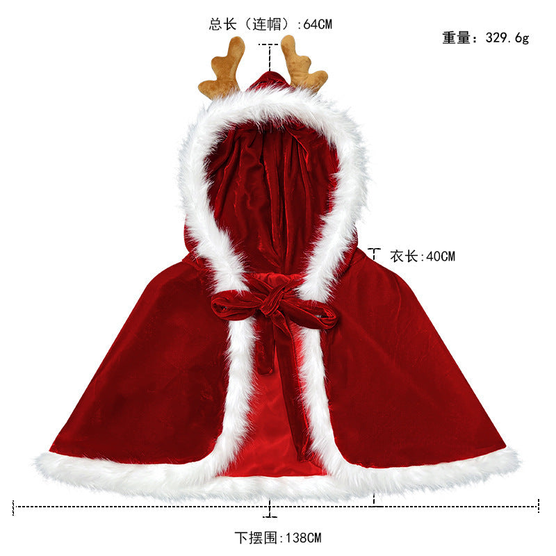 Christmas Cloak With Antlers, Hooded Dress For Women, Party Costume