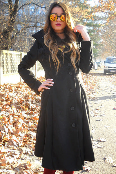 PLUS SIZE ASYMMETRIC TURN DOWN COLLAR BUTTON COAT OVERCOAT