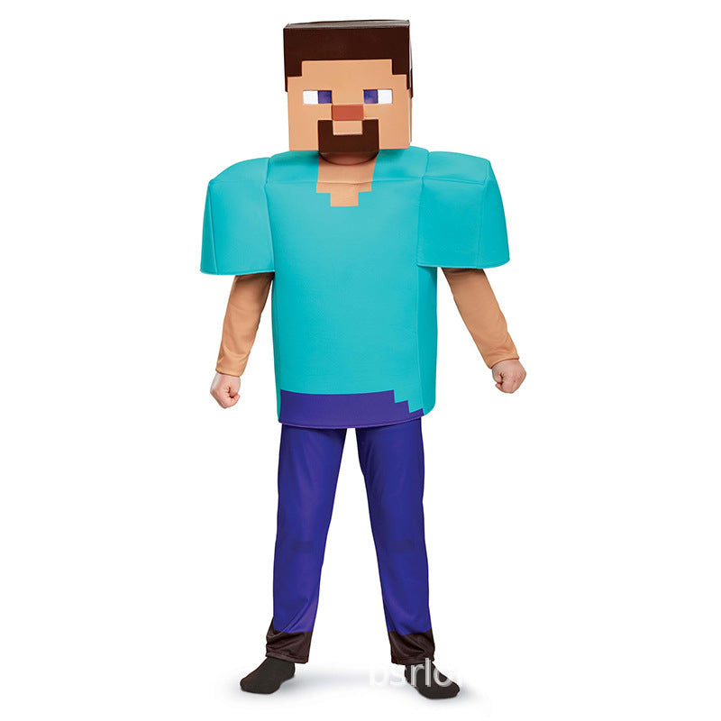 Minecraft Steve Cosplay Costume For Kids Halloween Stage Performance