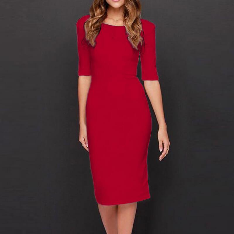 ZIPPER HALF SLEEVE KNEE-LENGTH DRESS