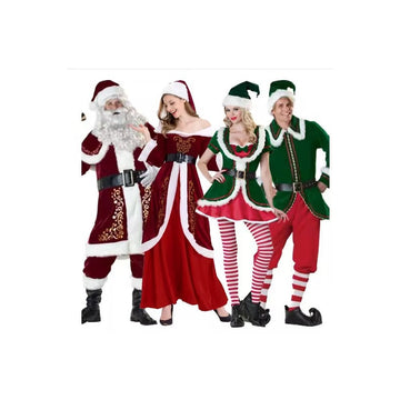 Christmas Couple Costume Santa Elf Green Stage Performance Outfit