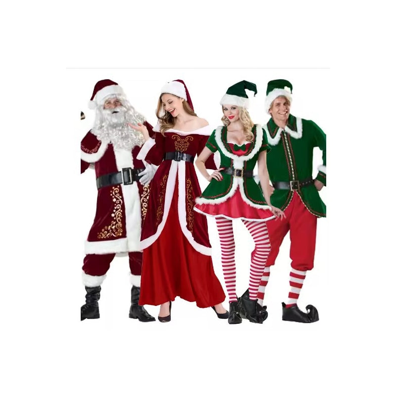 Christmas Couple Costume Santa Elf Green Stage Performance Outfit