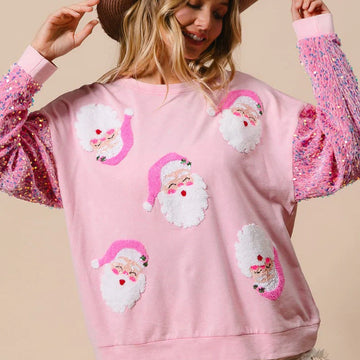 Amazon Women's Long Sleeve Christmas Sweatshirt With Glitter Sleeves