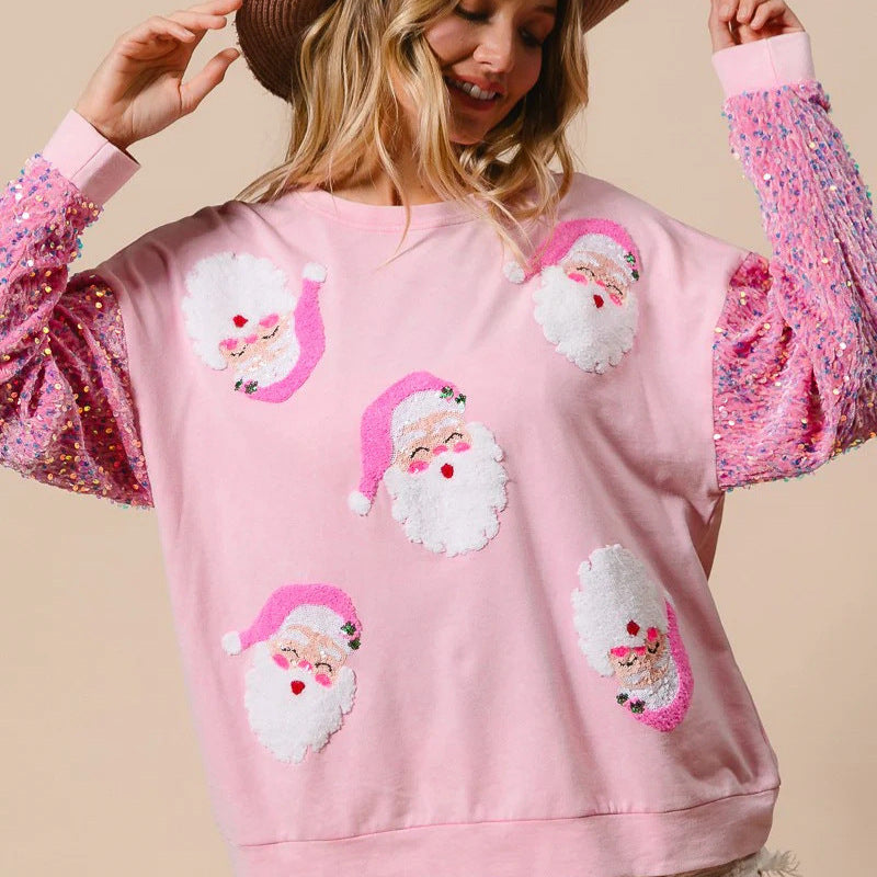 Amazon Women's Long Sleeve Christmas Sweatshirt With Glitter Sleeves
