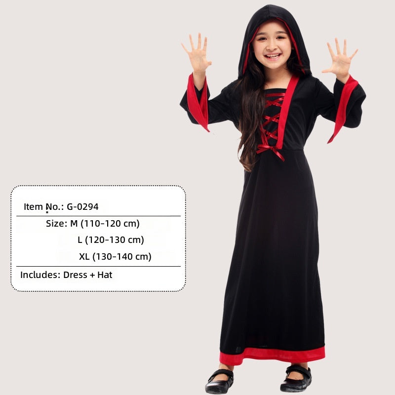 Gothic Vampire Witch Costume For Adults Kids Halloween Cosplay