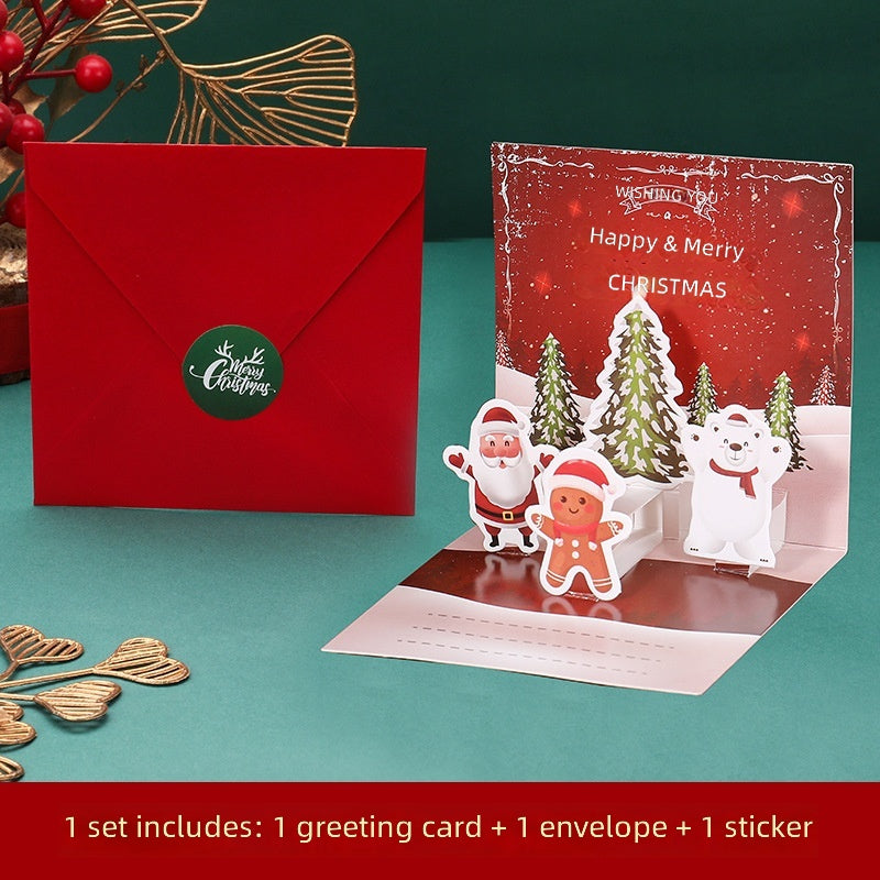 3D Christmas Card, Cartoon Tree, Greeting Card For Gift, Business Blessing