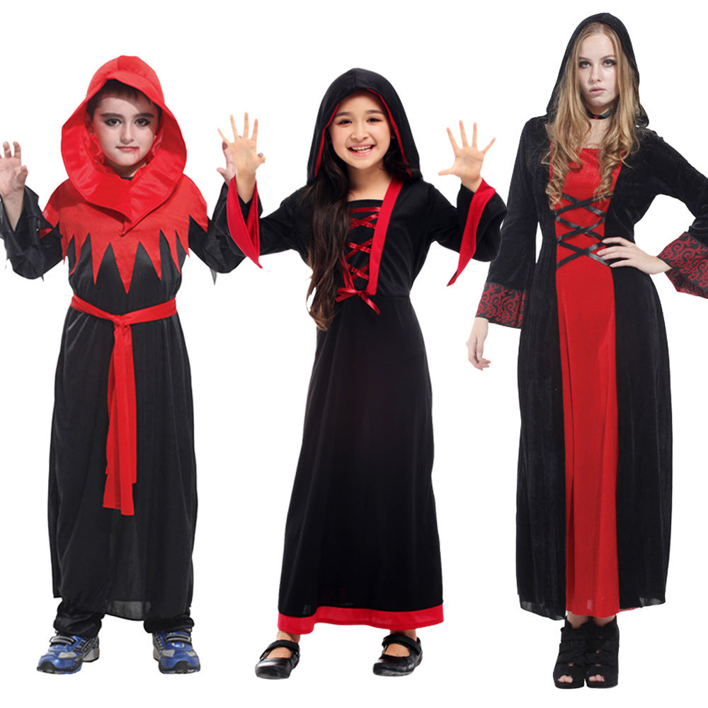 Gothic Vampire Witch Costume For Adults Kids Halloween Cosplay