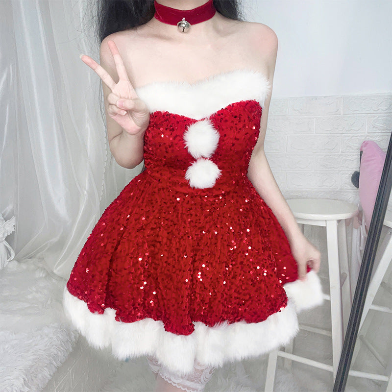 Christmas Costume Set Sequin Corset Adult Party Wear