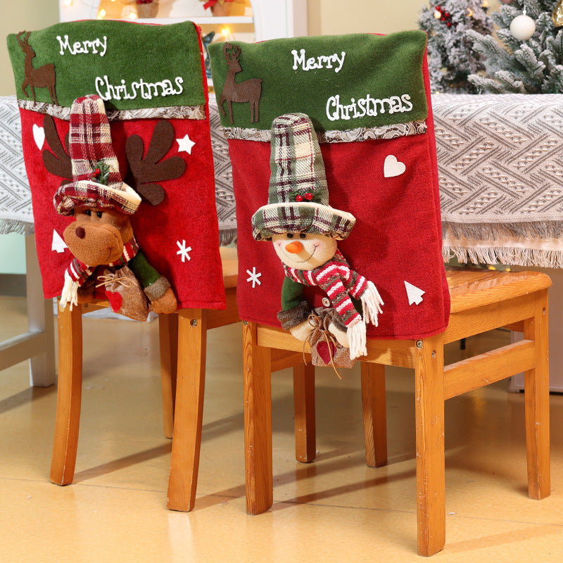 Christmas Chair Cover Santa Snowman 3D Plush Home Decor