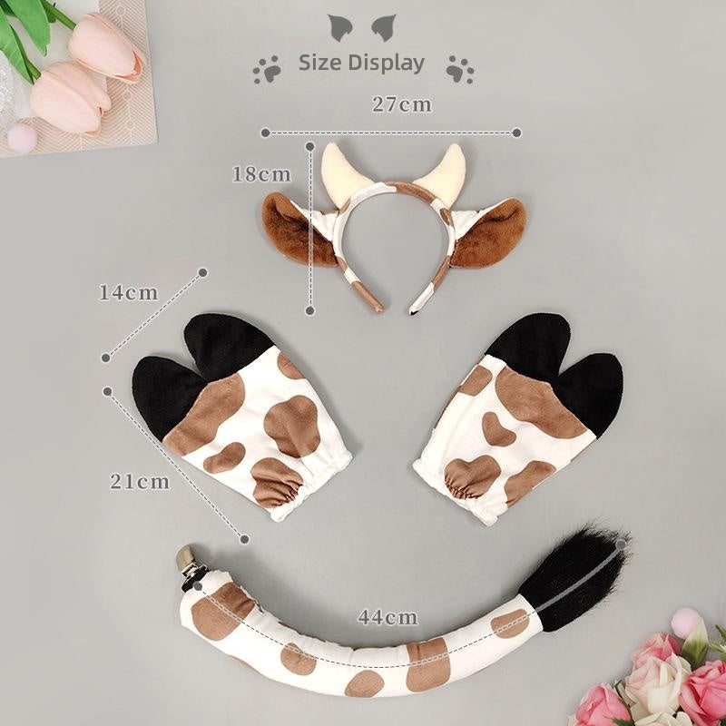 Halloween Cow Headband Ears Tail Costume Set Kids