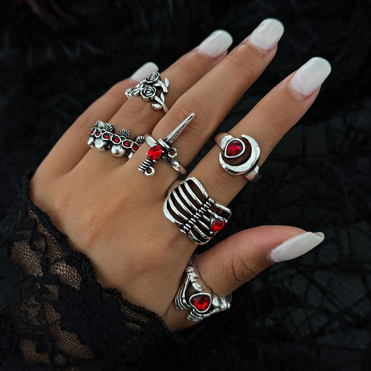 Dark Skull Heart Open Ring Halloween Star Sword Hand Jewelry