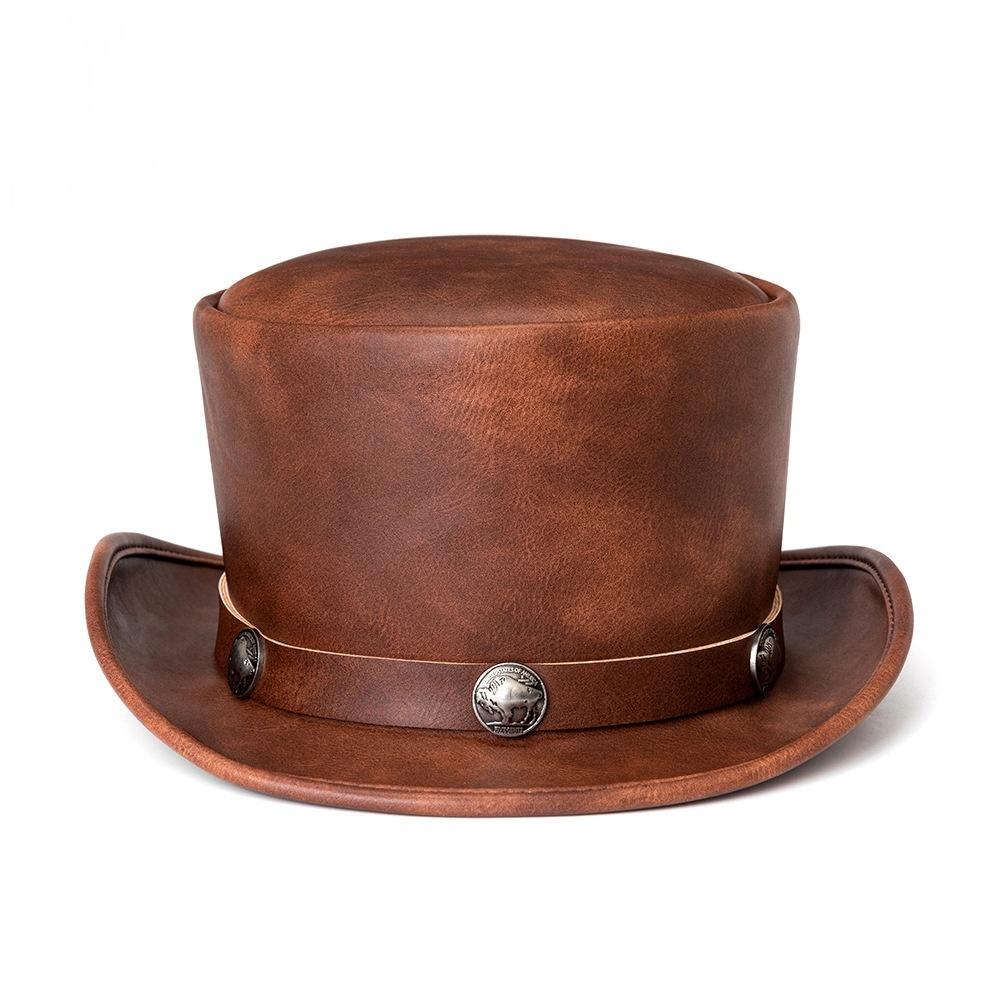Vintage Punk PU Leather Round Top Hat Halloween Costume