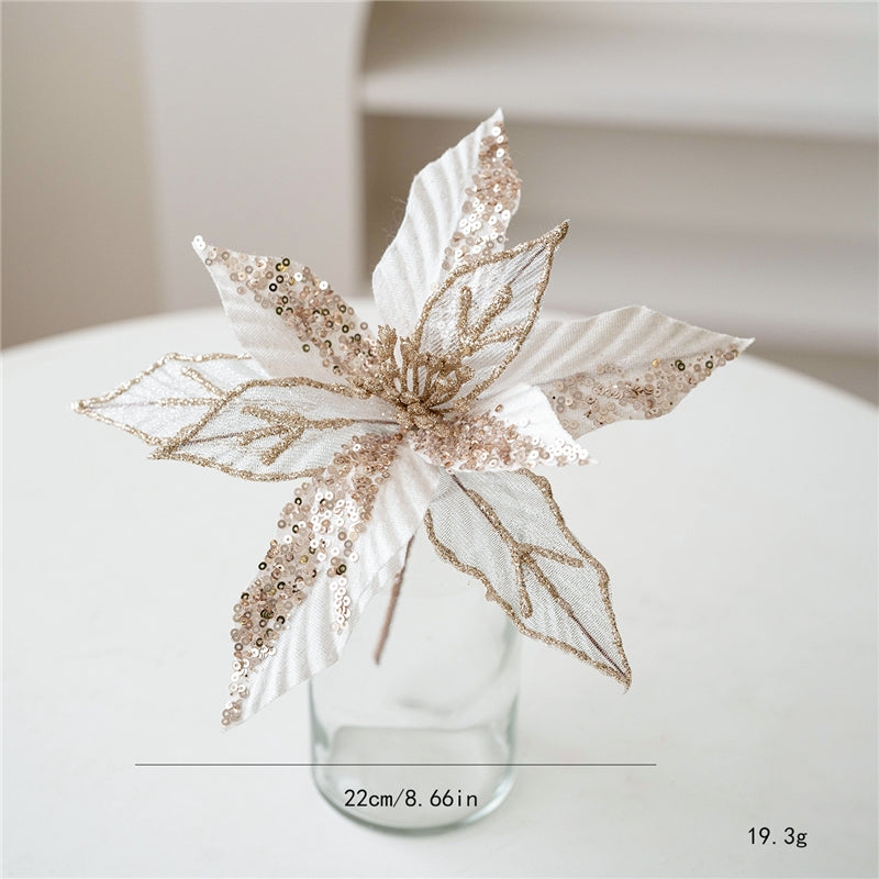 22Cm Glitter Mesh Christmas Flower