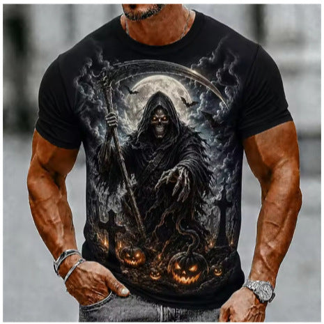 Men's Halloween T-Shirt Graveyard Scarecrow Pumpkin Print