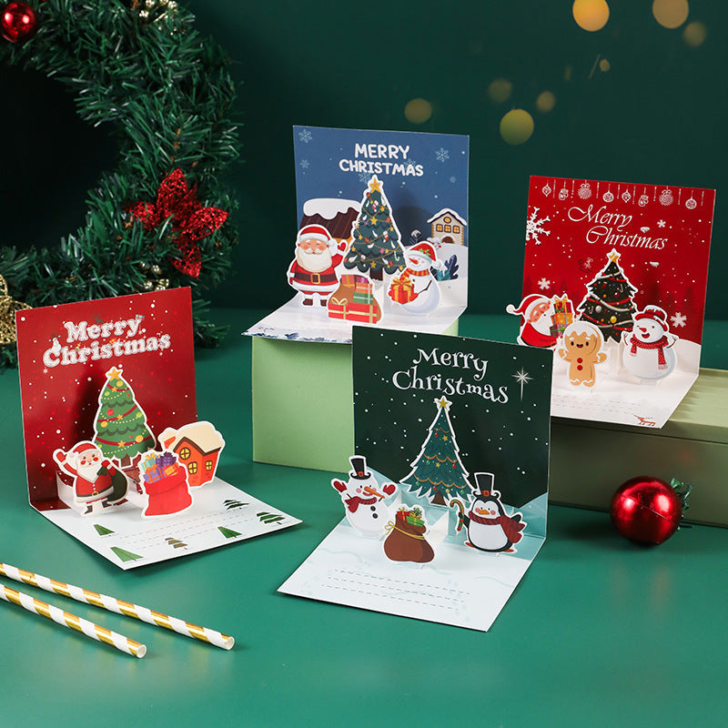 3D Christmas Card, Cartoon Tree, Greeting Card For Gift, Business Blessing