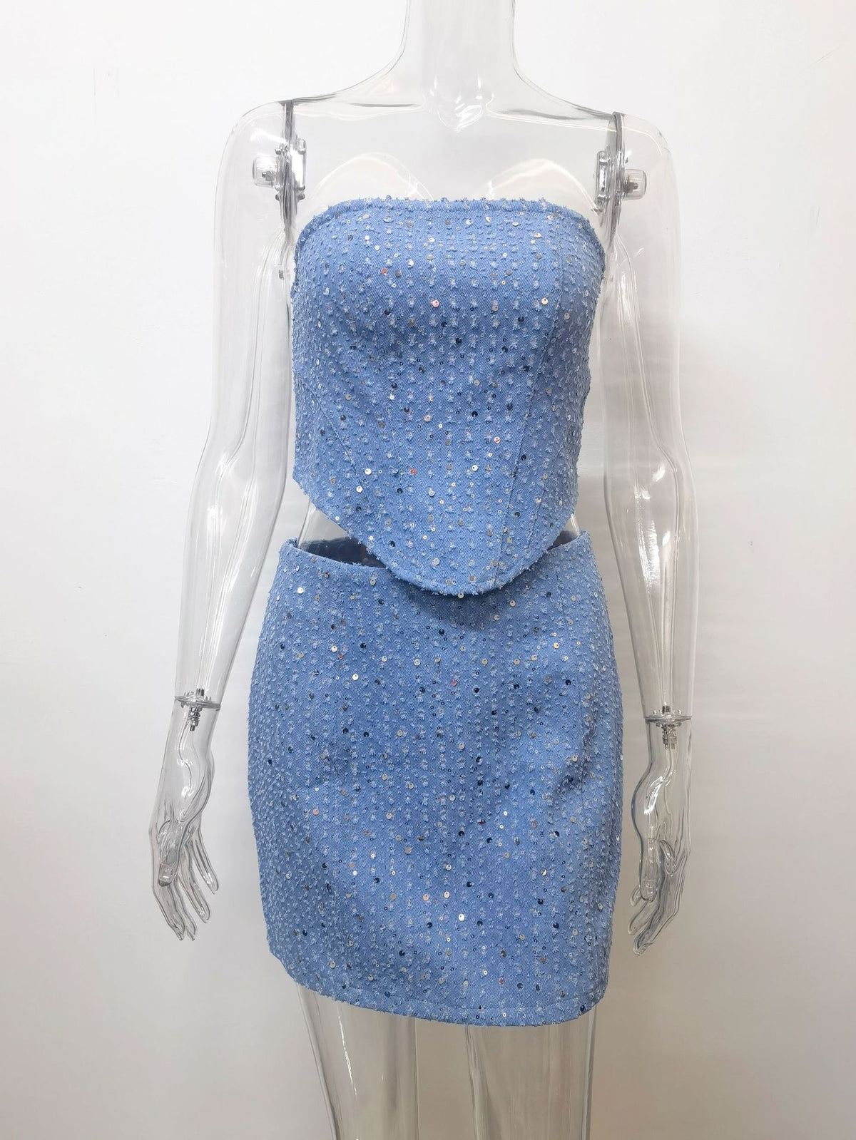 Y2K Sequined Top & Skirt Two Piece Set