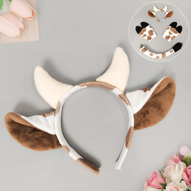Halloween Cow Headband Ears Tail Costume Set Kids