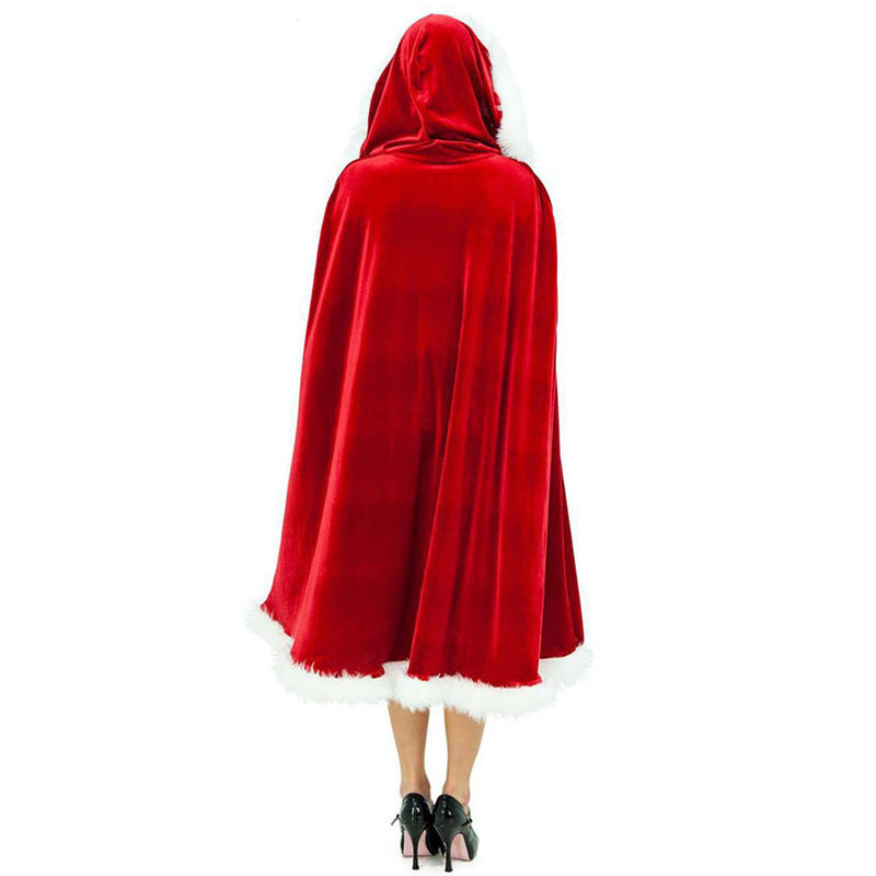 Christmas Cloak Adult Santa Cape Red Velvet Hooded Performance Costume
