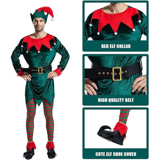 Christmas Children's Elf Costume Green Clown Outfit For Boys Girls
