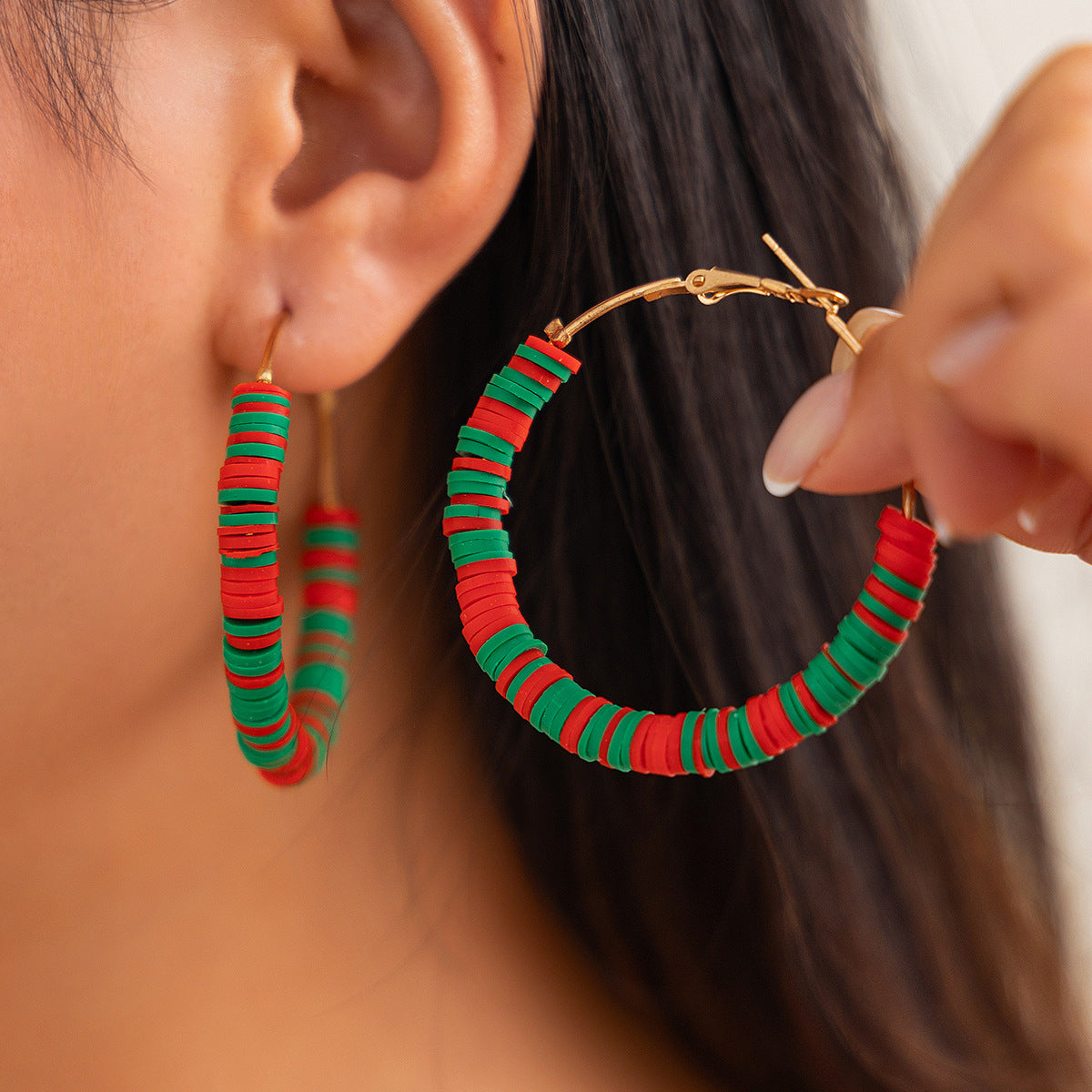 Christmas Colorful Polymer Clay Earrings Set Hand-Painted