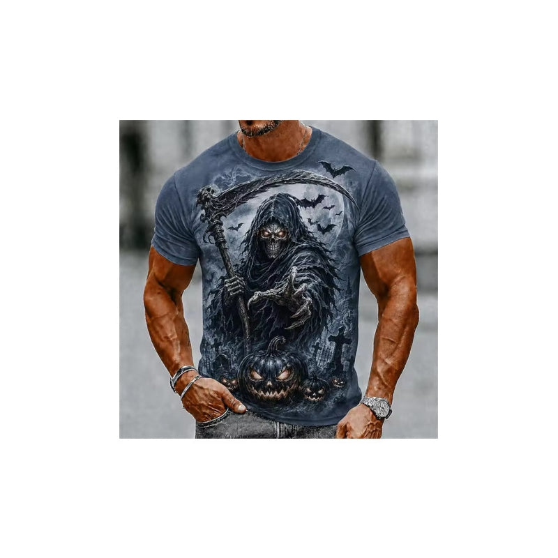 Men's Halloween T-Shirt Graveyard Scarecrow Pumpkin Print