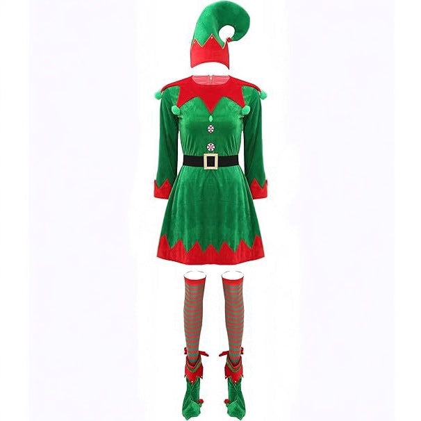 Christmas Elf Costume Green Velvet Dress