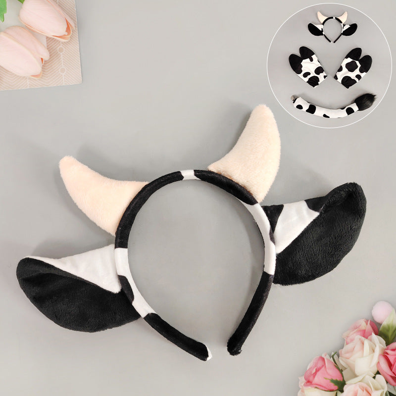 Halloween Cow Headband Ears Tail Costume Set Kids