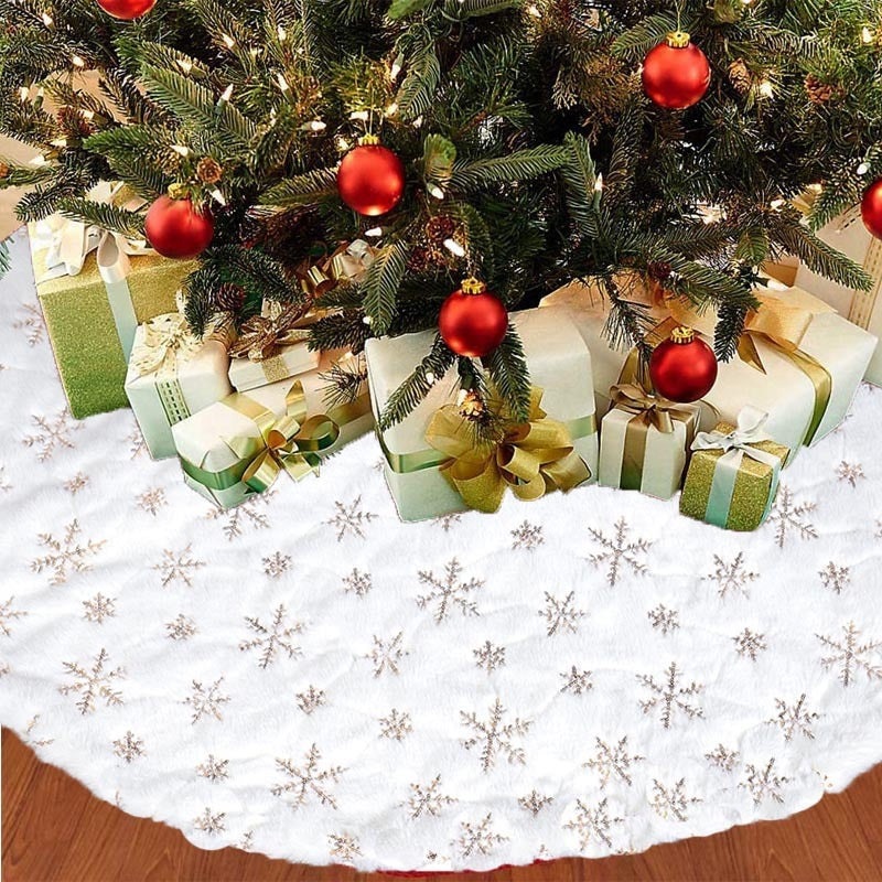 122Cm White Fluffy Beaded Snowflake Christmas Tree Skirt