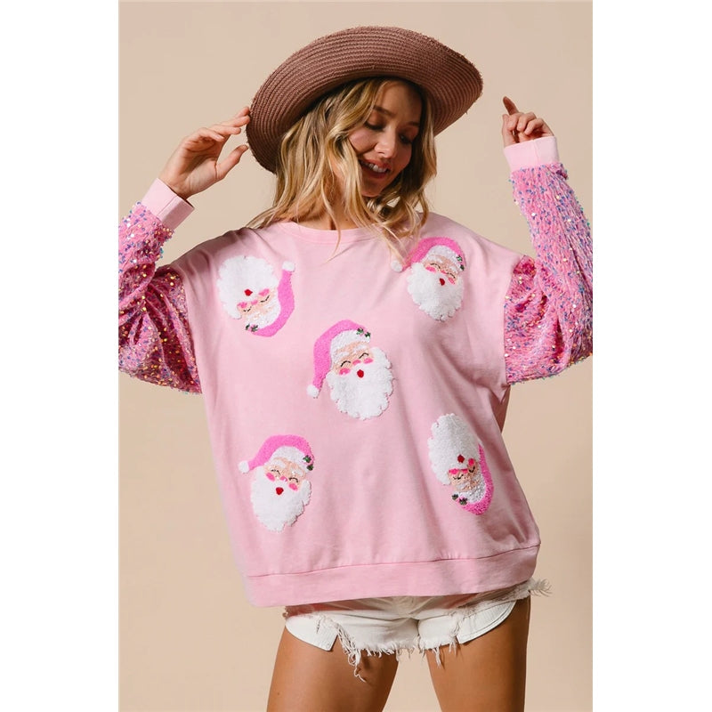 Amazon Women's Long Sleeve Christmas Sweatshirt With Glitter Sleeves
