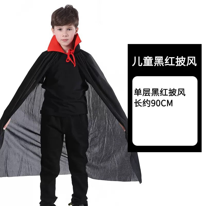 Adult Halloween Cloak Black Red Single-Sided Devil Reaper Pirate Witch Cape