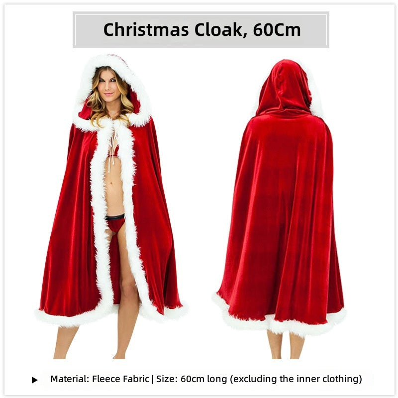 Christmas Cloak Adult Santa Cape Red Velvet Hooded Performance Costume
