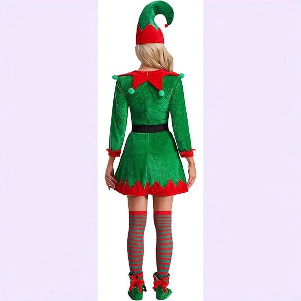 Christmas Elf Costume Green Velvet Dress
