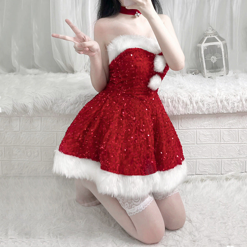 Christmas Costume Set Sequin Corset Adult Party Wear