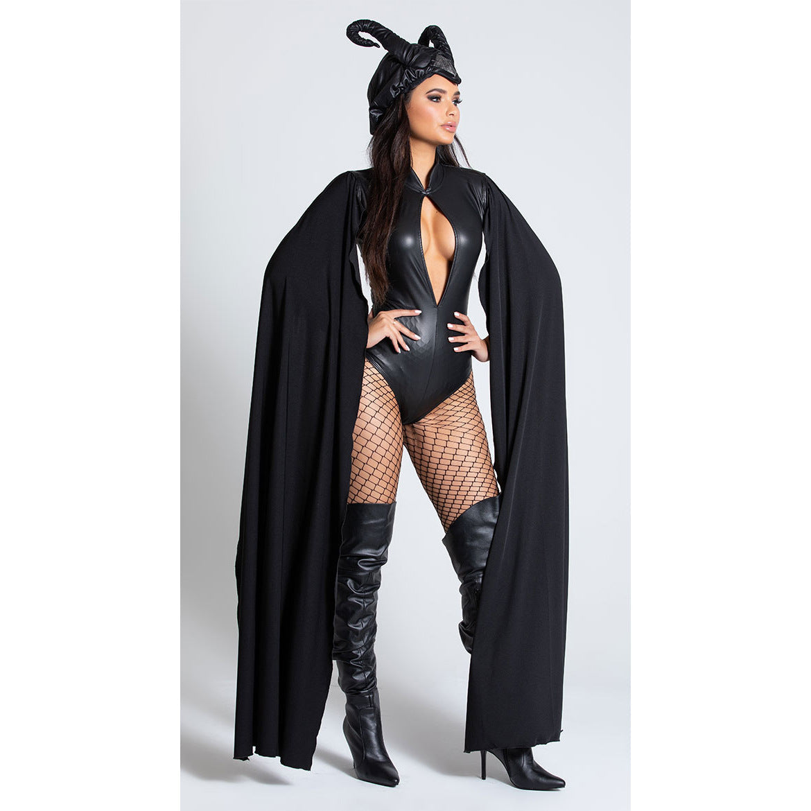 Halloween Witch Costume With Cloak And Horns For Women