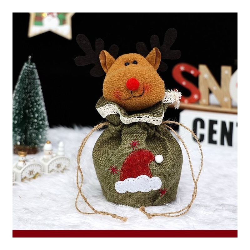 Christmas Burlap Snowman Reindeer Apple Bag
