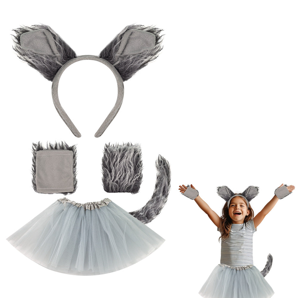Halloween Animal Ears Headband Grey Wolf Claws Kids Costume