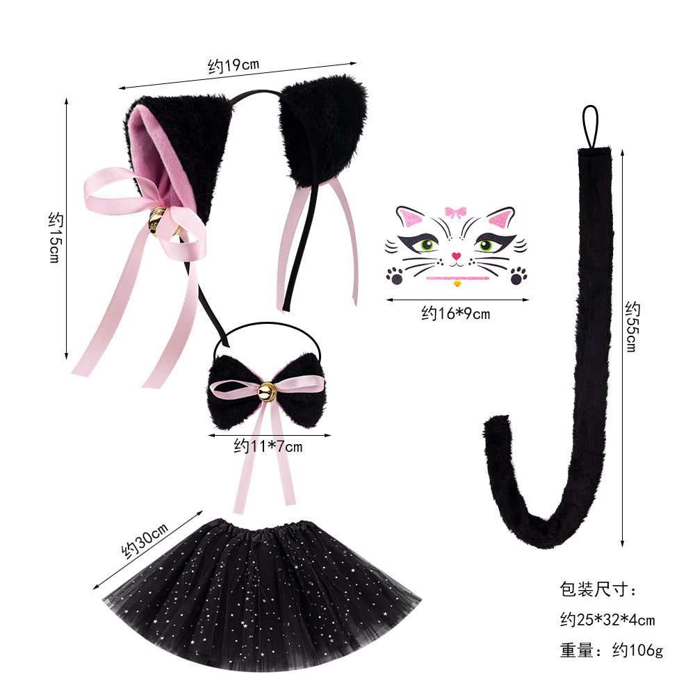 Halloween Black Cat Ears Headband With Bell Costume