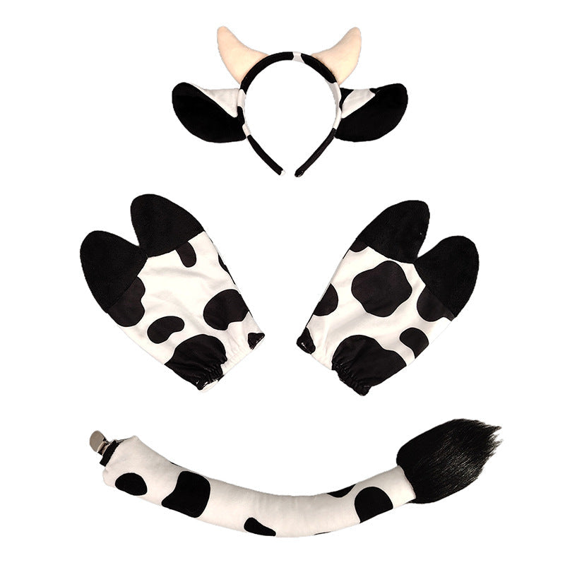 Halloween Cow Headband Ears Tail Costume Set Kids