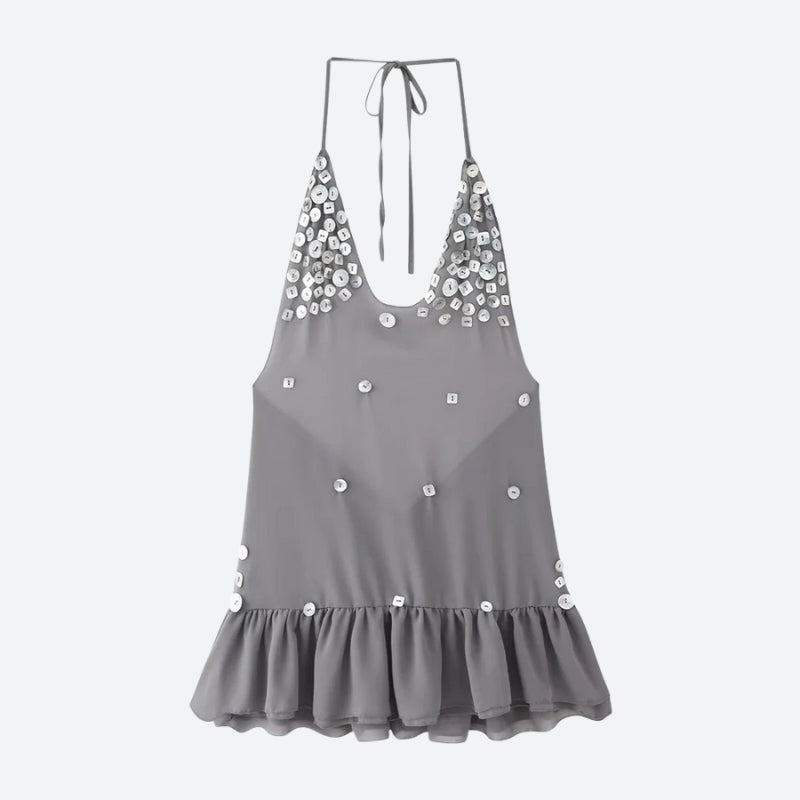 Backless Button Mini Dress