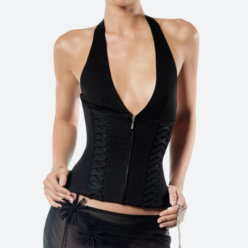 Baddie Zip Up Halter Top