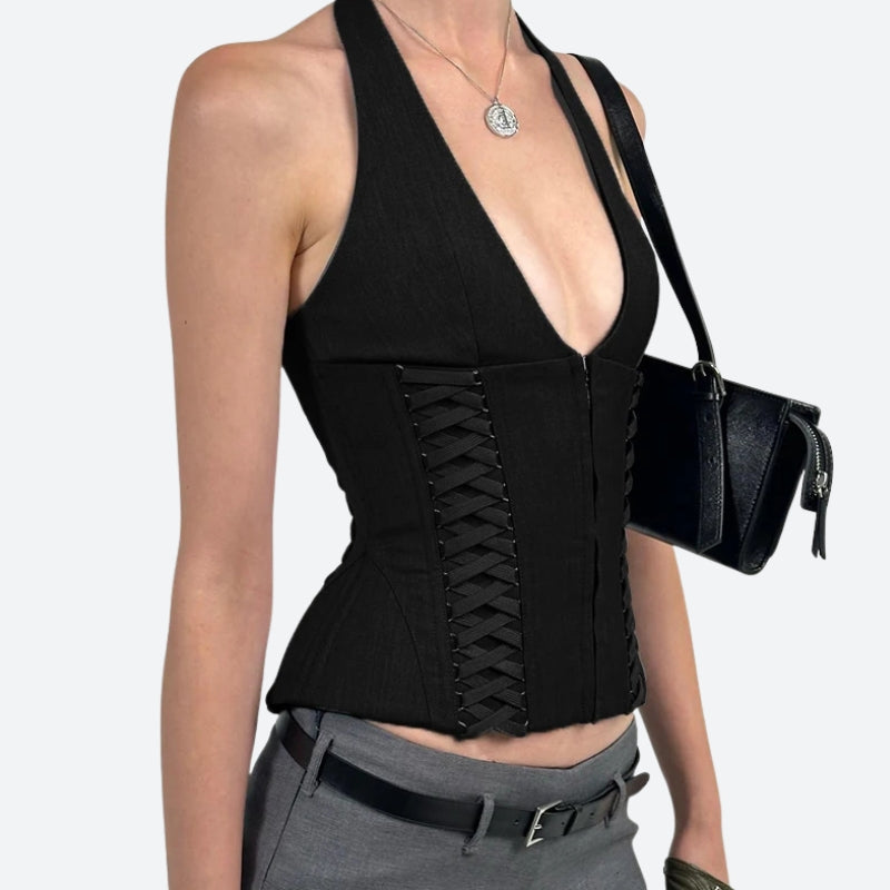 Baddie Zip Up Halter Top
