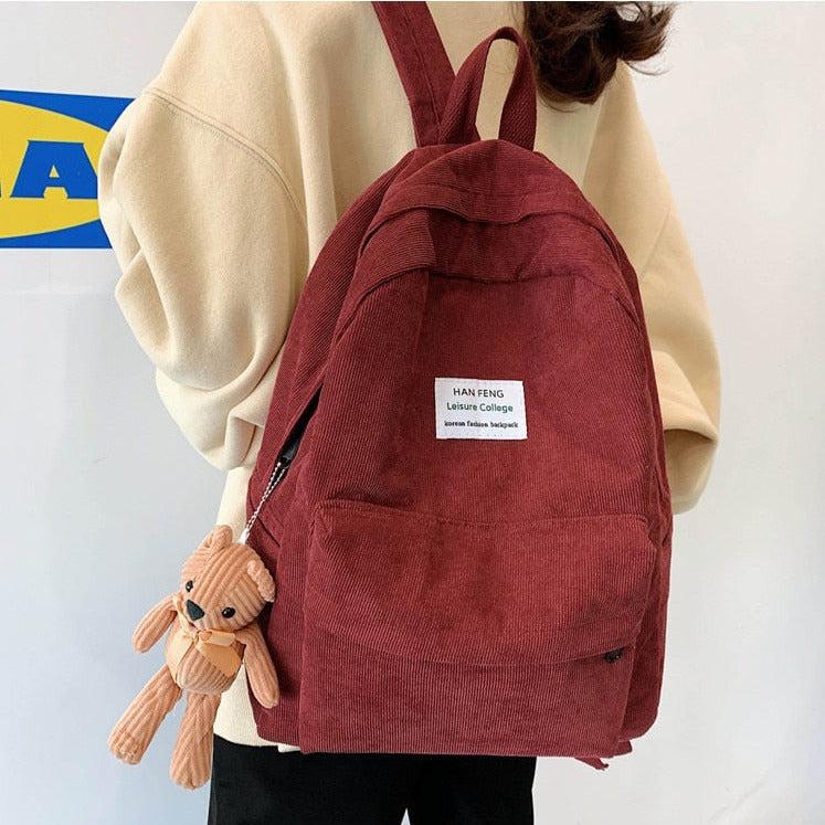 Bear Corduroy School Backpack