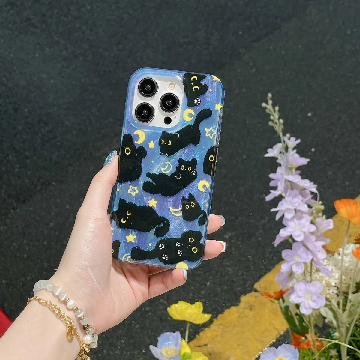 Black Cat Phone Case with Charm