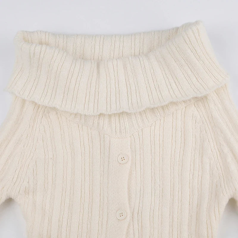 Button Up Off Shoulder Knitted Top