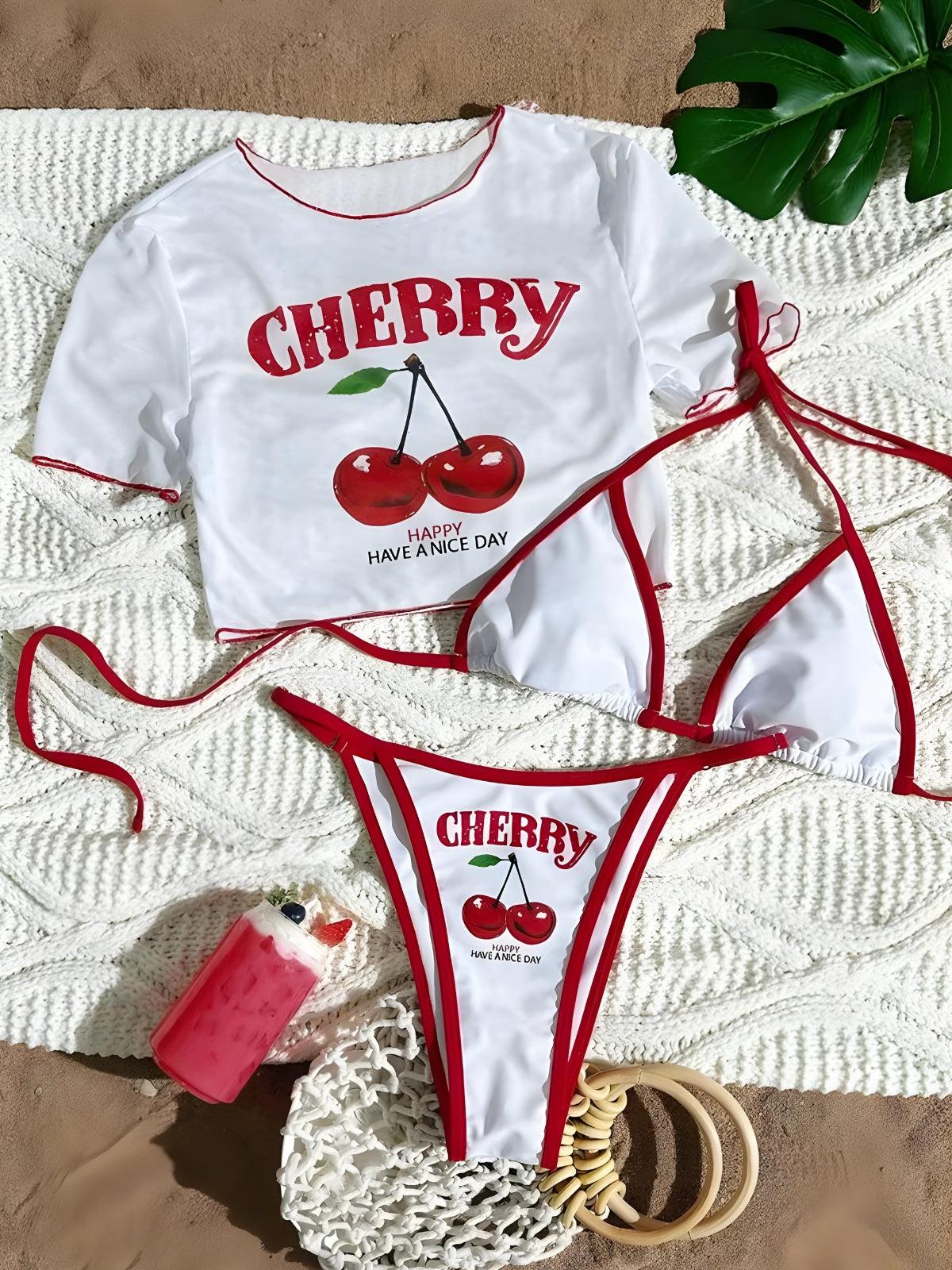 Cherry Crop Top & Bikini Set