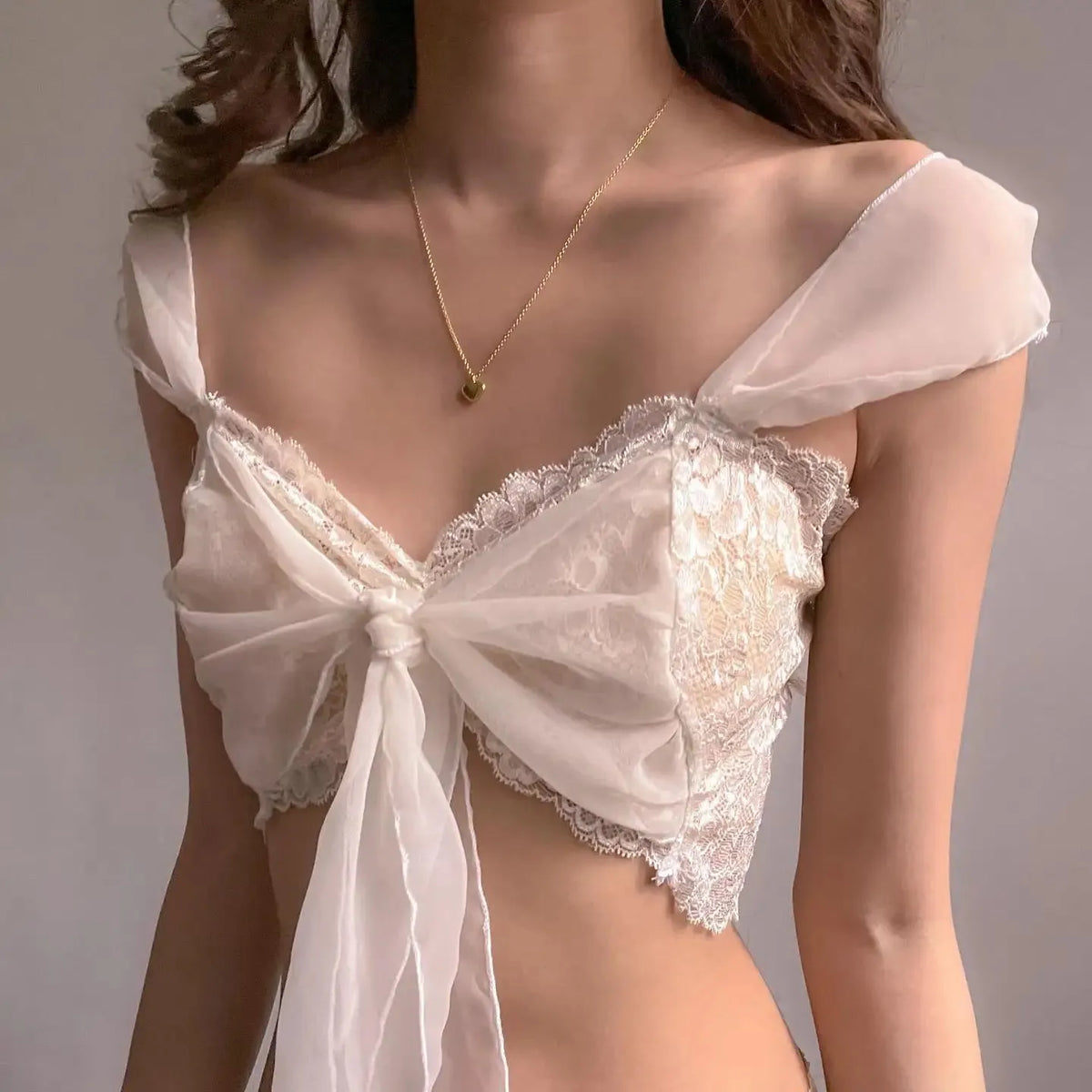 Coquette Lace Mesh Bra Crop Top